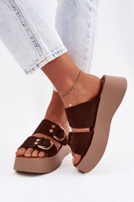 Platform Suede Sandals With Buckled Straps And Soft Insole from B&Q