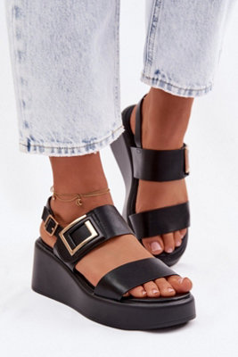 Wedge Platform Sandals Eco Leather Buckle Ankle Strap Comfort from B&Q