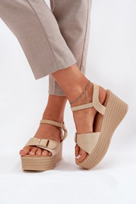 Buckle Wedge Platform Sandals With Braided Suede Detail from B&Q
