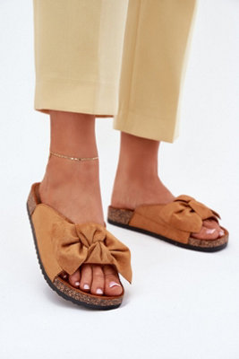 Faux Suede Bow Detail Cork Sole Contoured Footbed Sandals from B&Q