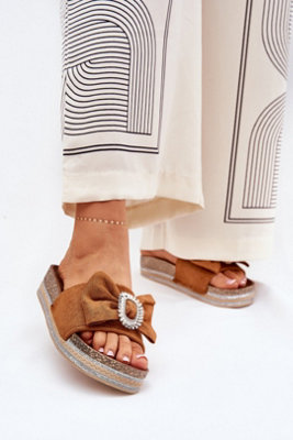 Platform Bow Brooch Glitter Suede Sandals For Summer Style from B&Q