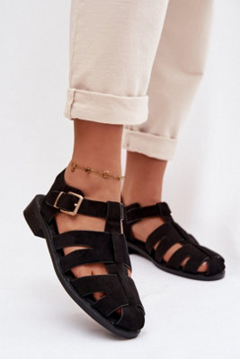 Roman Style Flat Sandals With Adjustable Gold Buckle Strap from B&Q