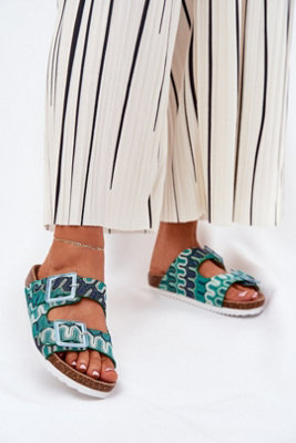 Patterned Flip Flops Cork Platform Suede Insole Sequined Buckles from B&Q