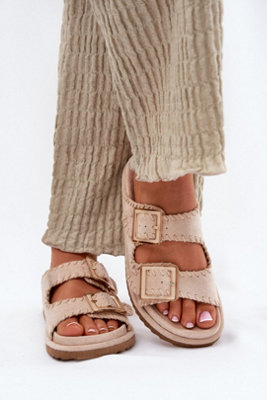 Suede Buckle Sandals With Decorative Stitching And Comfort Fit from B&Q
