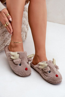 Cozy Reindeer Fur Slippers For Winter Evenings Comfort Warm from B&Q