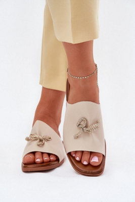 Flat Heel Leather Sandals With Decorative Lacing Comfort from B&Q