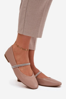 Ballet Flats With Shiny Zircon Straps Round Toe Flat Heel from B&Q