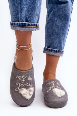 Shiny Slip On Fur Lined Heart Inscription Womens Slippers from B&Q