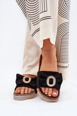 Suede Platform Slippers With Bow Front And Glitter Brooch from B&Q