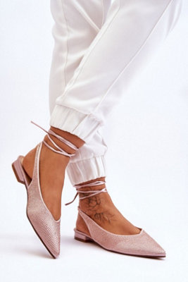  - Rhinestone Embellished Open Heel Pointed Toe Ballet Flats