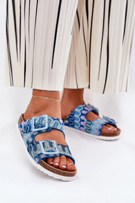 Patterned Textile Slippers With Cork Platform And Glitter Buckles from B&Q