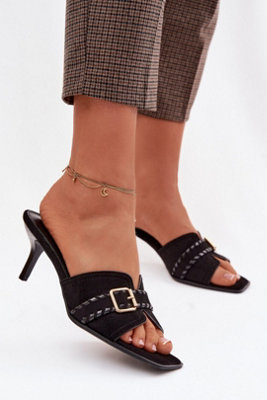 Heeled Suede Strappy Sandals With Gold Buckle Stiletto Heel from B&Q