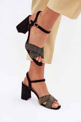 Suede Heel Sandals With Intertwined Front Straps Buckle from B&Q