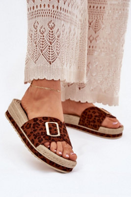 Platform Suede Sandals With Gold Buckle And Braiding Trim from B&Q
