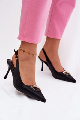 Textile Stiletto High Heels With Pointed Toe And Buckle Strap from B&Q