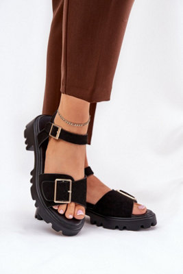 Elegant Platform Sandals With Gold Buckle And Strap Comfort from B&Q