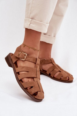 Roman Flat Sandals Adjustable Strap Golden Buckle Summer from B&Q