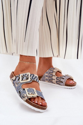 Patterned Textile Flip Flops Cork Platform Sequined Buckles from B&Q