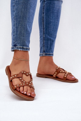 Leather Flat Heel Cutout Slip On Summer Sandals For Warm Days from B&Q