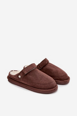 Soft Faux Suede Fur Lined Rubber Sole Indoor Velcro Slippers