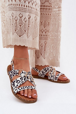 Suede Flat Sandals With Gold Studs And Adjustable Buckle from B&Q