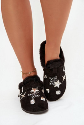 Cozy Suede Fur Lined Slippers With Decorative Buckle Strap from B&Q