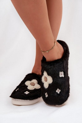 Fur Floral Step Slippers Warm Cozy Soft Indoor Footwear from B&Q