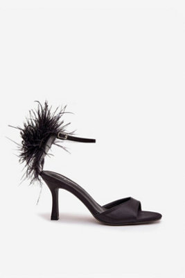 Feather Ankle Strap Heeled Sandals Slim Heel Evening Party from B&Q