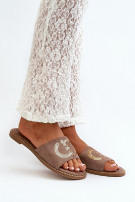 Sueded Flat Heel Flip Flops With Sequin Strap Comfort Insole from B&Q