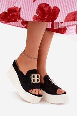  - Platform Wedge Suede Flip Flops With Elegant Front Detail