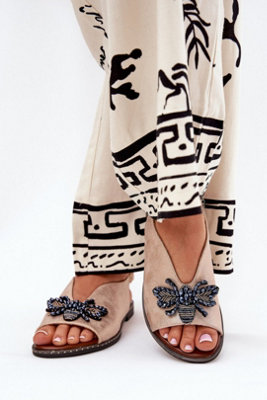Jezzi Shiny Flat Buckle Sandals In Leather Comfort Slip from B&Q