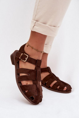 Roman Style Flat Sandals Adjustable Strap Gold Buckle Summer from B&Q