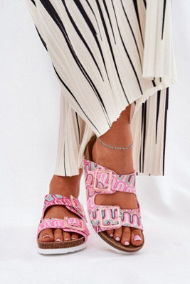 Textile Flip Flops With Sequin Buckles On Cork Platform Suede from B&Q