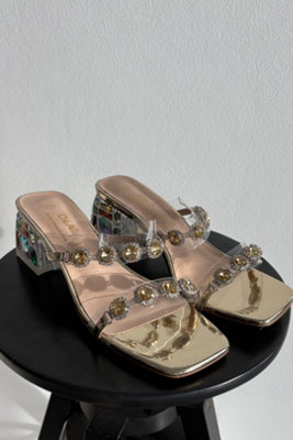 Zircon Embellished Clear Strap Heeled Sandals For Evening from B&Q