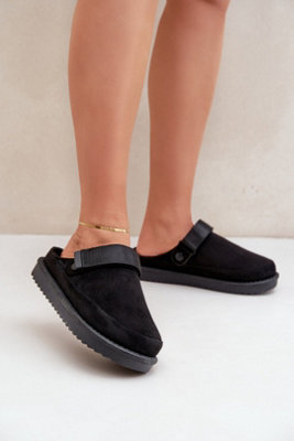 Platform Slippers With Faux Fur Lining And Velcro Non Slip