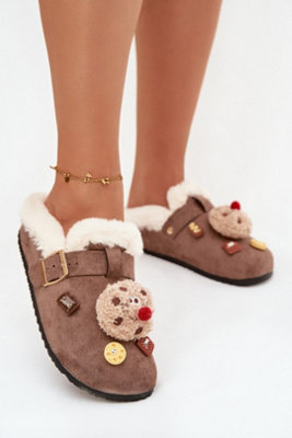 Cozy Suede Fur Lined Slippers With Buckle Strap Charm from B&Q