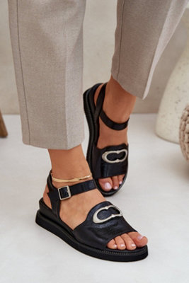 Jezzi Wedge Sandals With Adjustable Buckle Strap Front Detail