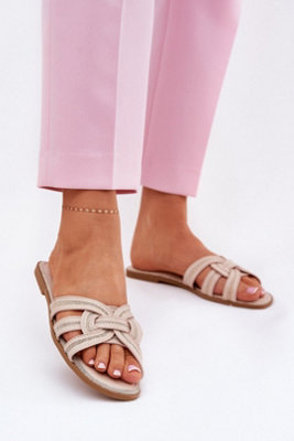 Classic Flat Flip Flops Interlaced Straps Leather Textile from B&Q