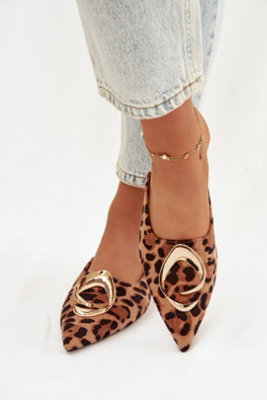 Flats Mule Slippers With Pointed Toe And Gold Front Detail