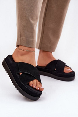 Suede Like Platform Slip On Slippers With Velcro Straps Comfort from B&Q