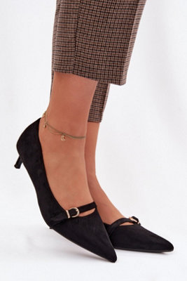 Suede Pointed Toe Low Heel Buckle Strap Comfort Everyday Pumps from B&Q