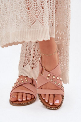 Gold Stud Flat Buckle Suede Sandals With Adjustable Strap from B&Q