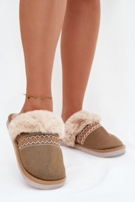 Cozy Soft Fabric Slippers With Faux Fur And Embroidery Warm from B&Q
