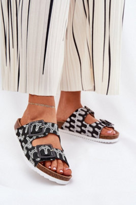 Patterned Cork Platform Slippers With Sequin Buckle Straps from B&Q