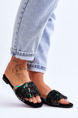 Beaded Tassel Flat Heel Non Slip Flip Flops With Suede Insole from B&Q