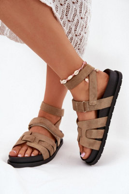 Platform Suede Sandals With Double Velcro And Wrap Strap from B&Q