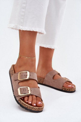 Suede Cork Sole Sandals With Gold Buckle Adjustable Straps from B&Q