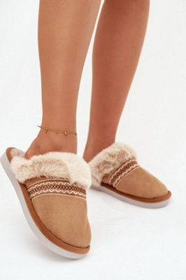 Cozy Soft Fabric Fur Embroidered Indoor Slippers For Warmth from B&Q