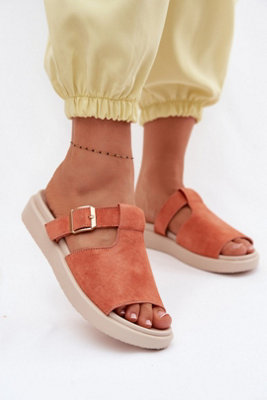 Suede Platform Sandals With Gold Buckle Straps For Comfort from B&Q