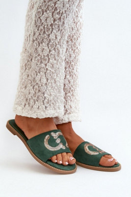 Sueded Flat Heel Flip Flops With Sequin Strap And Comfort Insole from B&Q